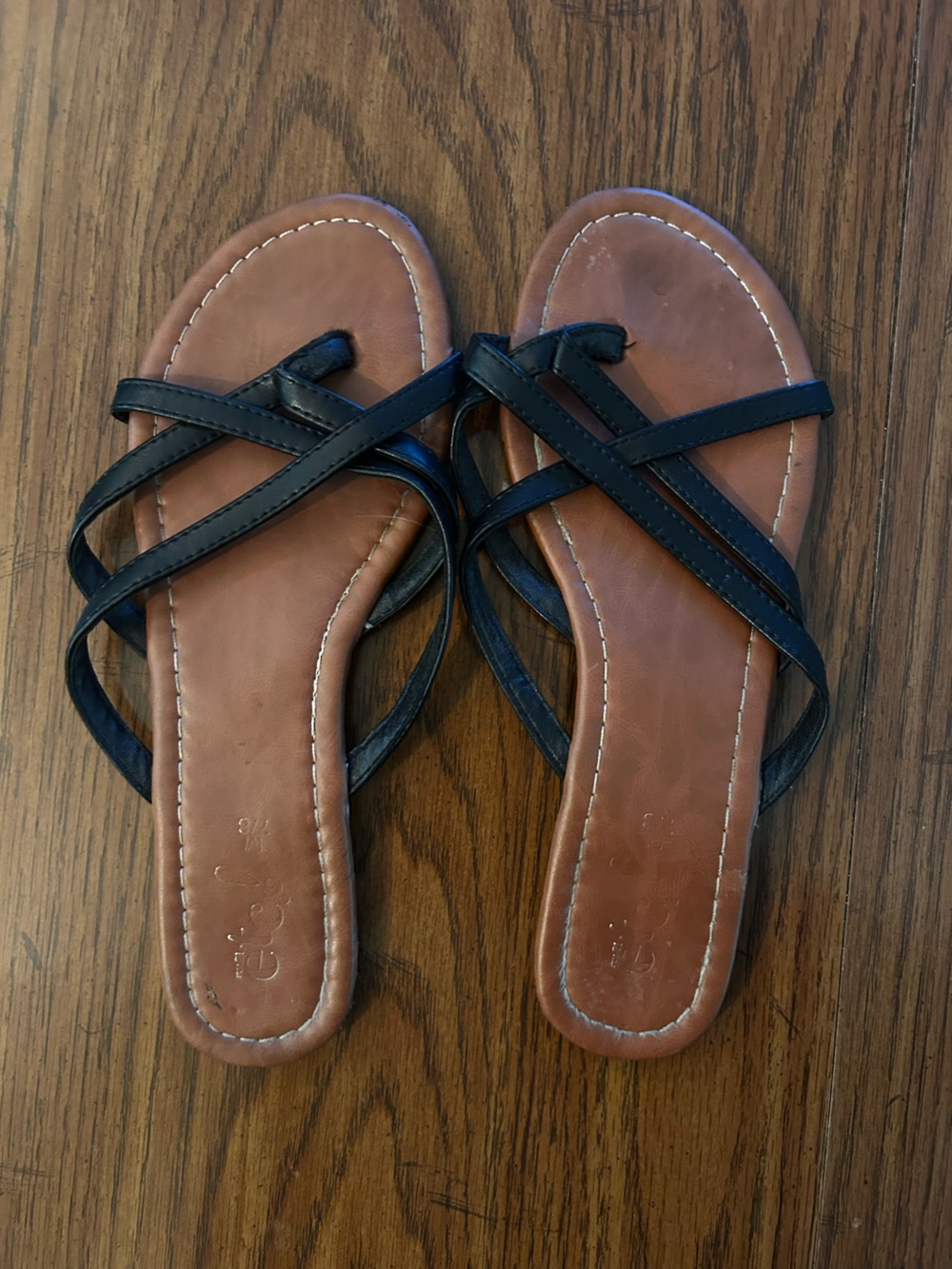 Rue21 Black Strappy Flat Sandals with Brown Footbed